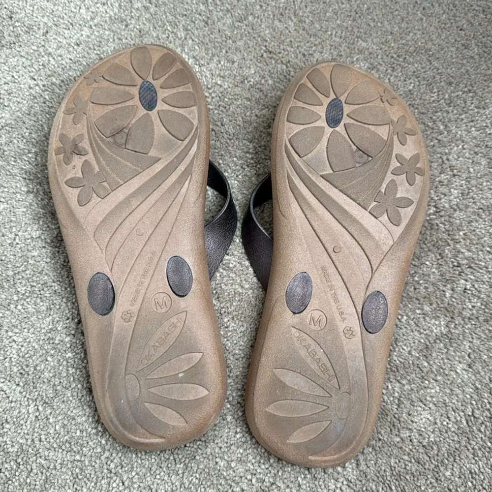 Okabashi Brown and Tan Flip Flops